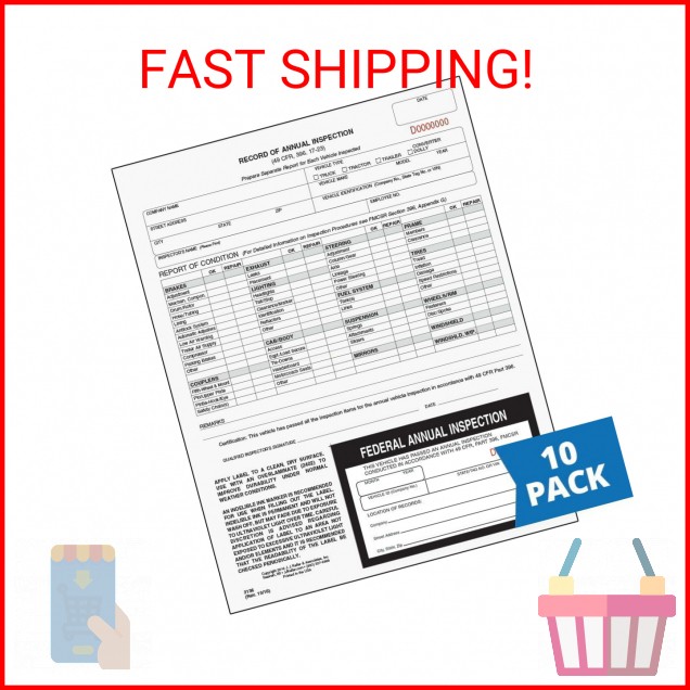 J. J. Keller 10-Pack, Record of Annual Inspection Form with Inspection Label, 2-