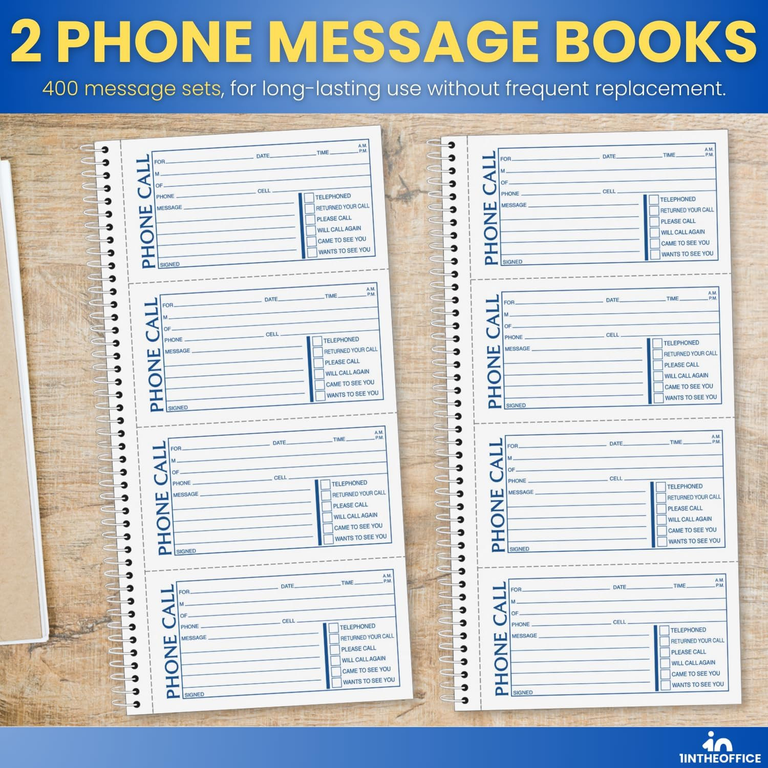 1Intheoffice Phone Message Book 2 Part Carbonless, 5″ X 3 3/8″ 2-Part Carbonless