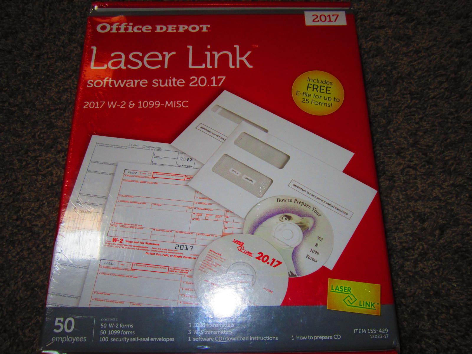Office Depot Laser Link Software Suite W-2 and 1099-Misc 50 Employees 2017
