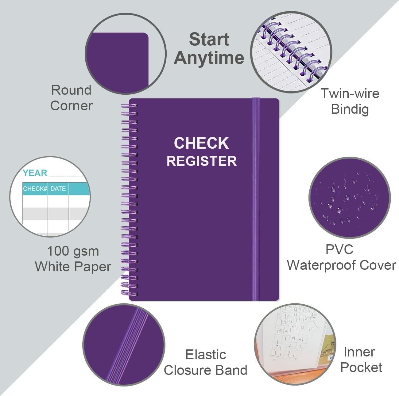A5 Purple Check Register – Stylish Expense Ledger for Personal & Business Use