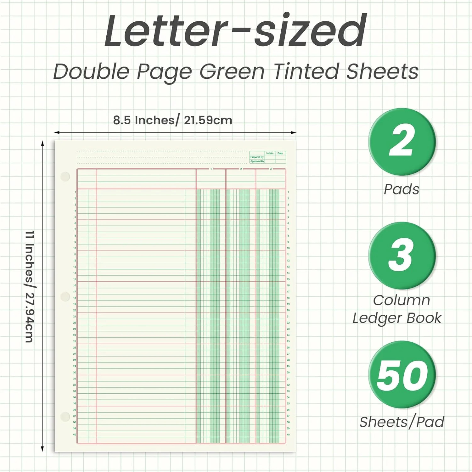 2 Pads 100 Sheets Columnar Analysis Pad 3 Column Ledger 3 Hole Punch Accounting