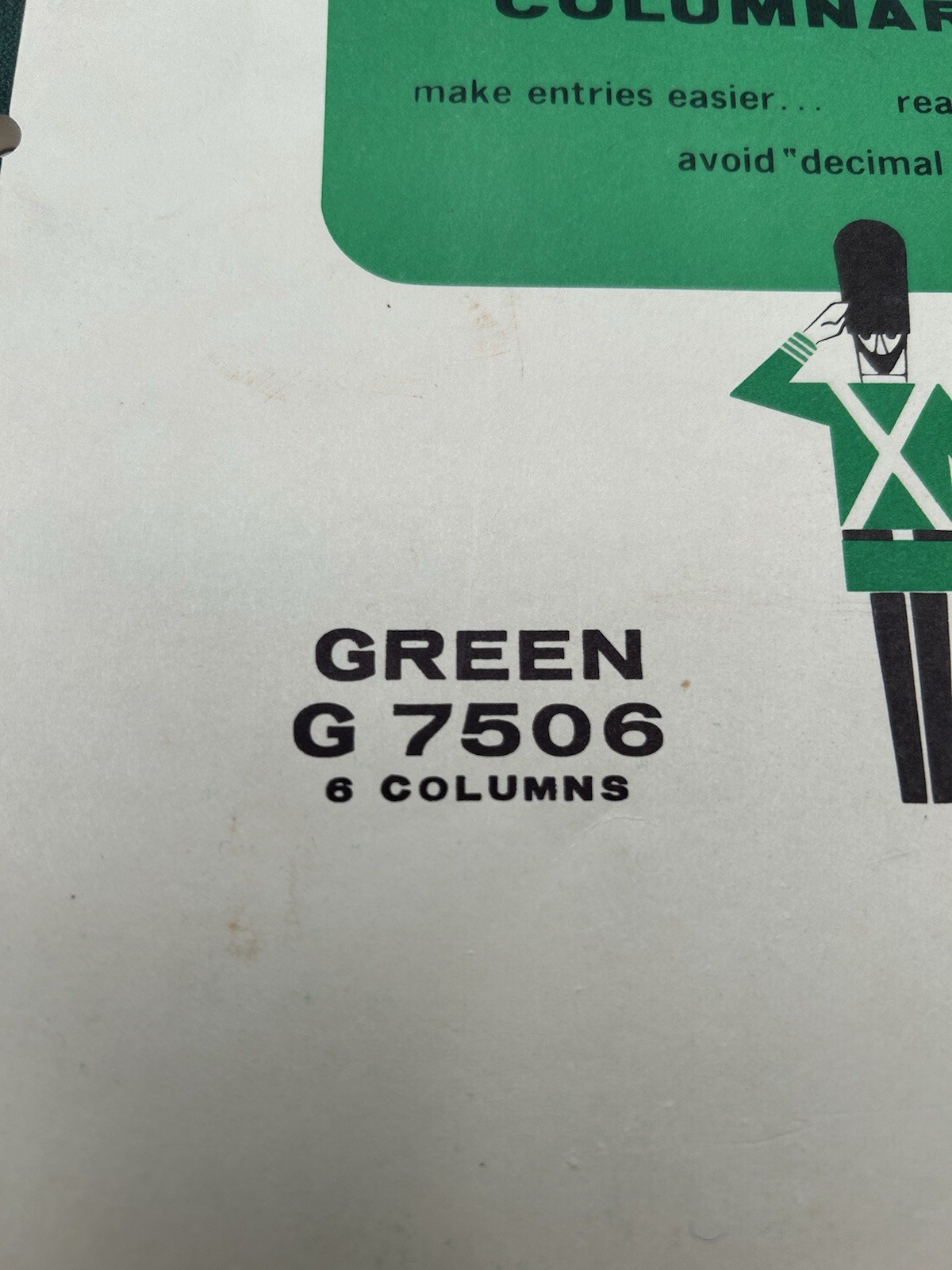 1968 Wilson Jones Write Columnar Pad Green G7506 6 Columns Accounting Ledger D3