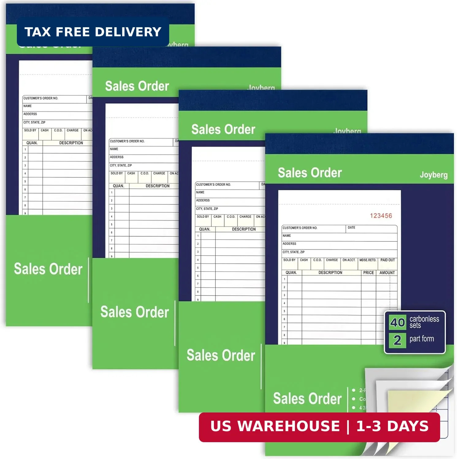 Joyberg 4 Pack Sales Order Book, 4.17inx7.2in Receipt Book with Carbon Copies, 2