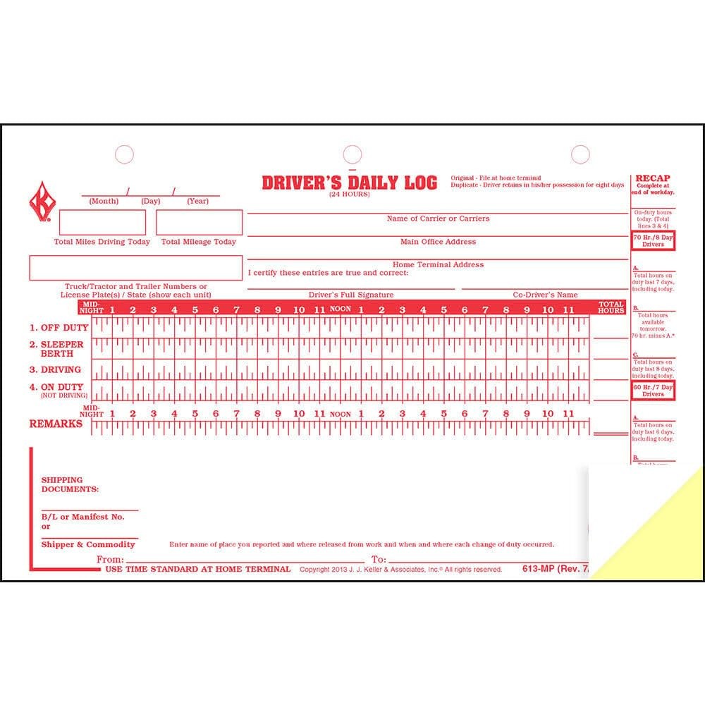 Deluxe Duplicate Driver Daily Log 10-pk. with Detailed DVIR & Daily Recap – S…