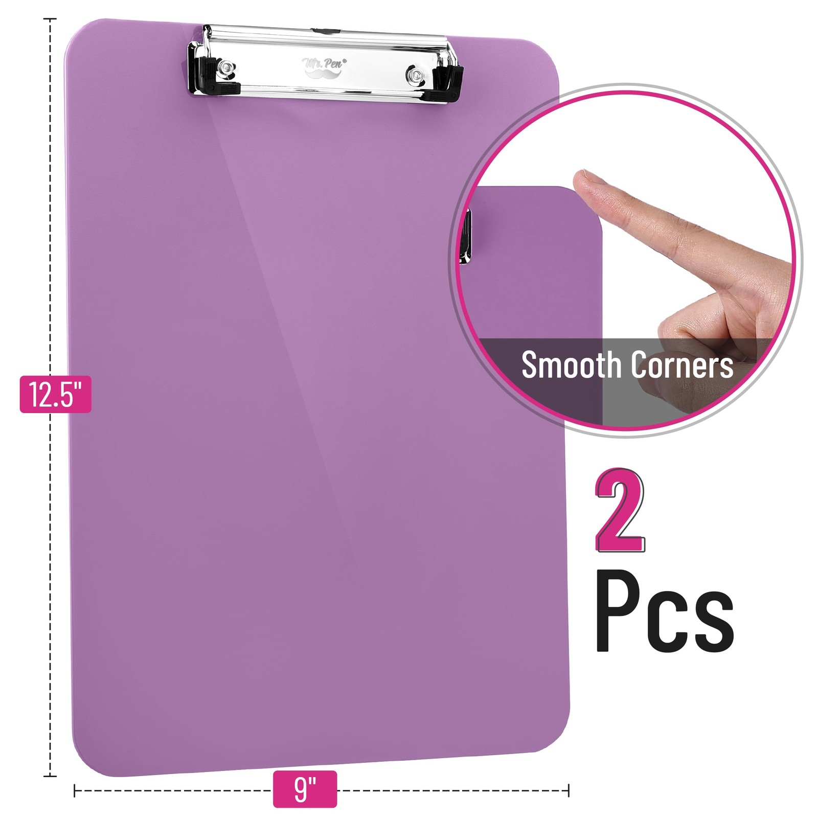 Mr. Pen- Plastic Clipboard, 12.5″ x 9″, 2 Pack Pastel Purple