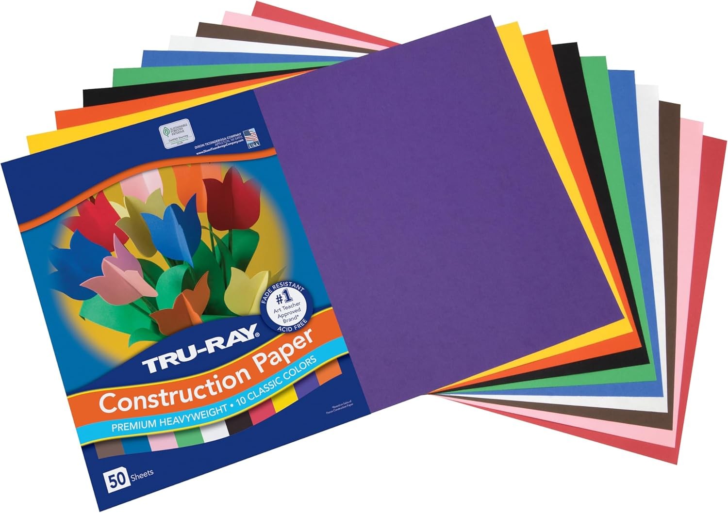 ® Construction Paper, 50% Recycled, Assorted Colors, 12″ x 18″, Pack Of 50