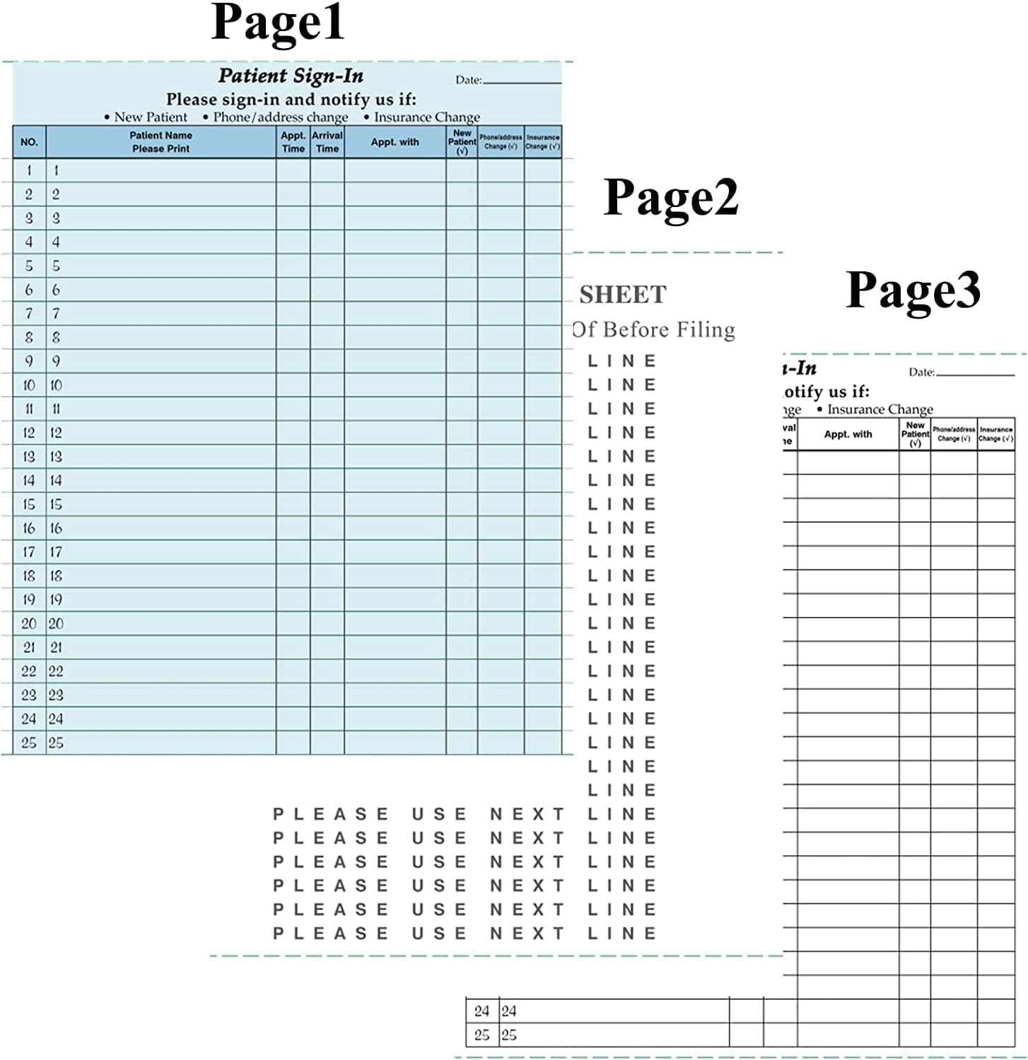 NCR HIPAA Compliant 3-Part Carbonless Medical Sign in Sheets Style 10 Patient