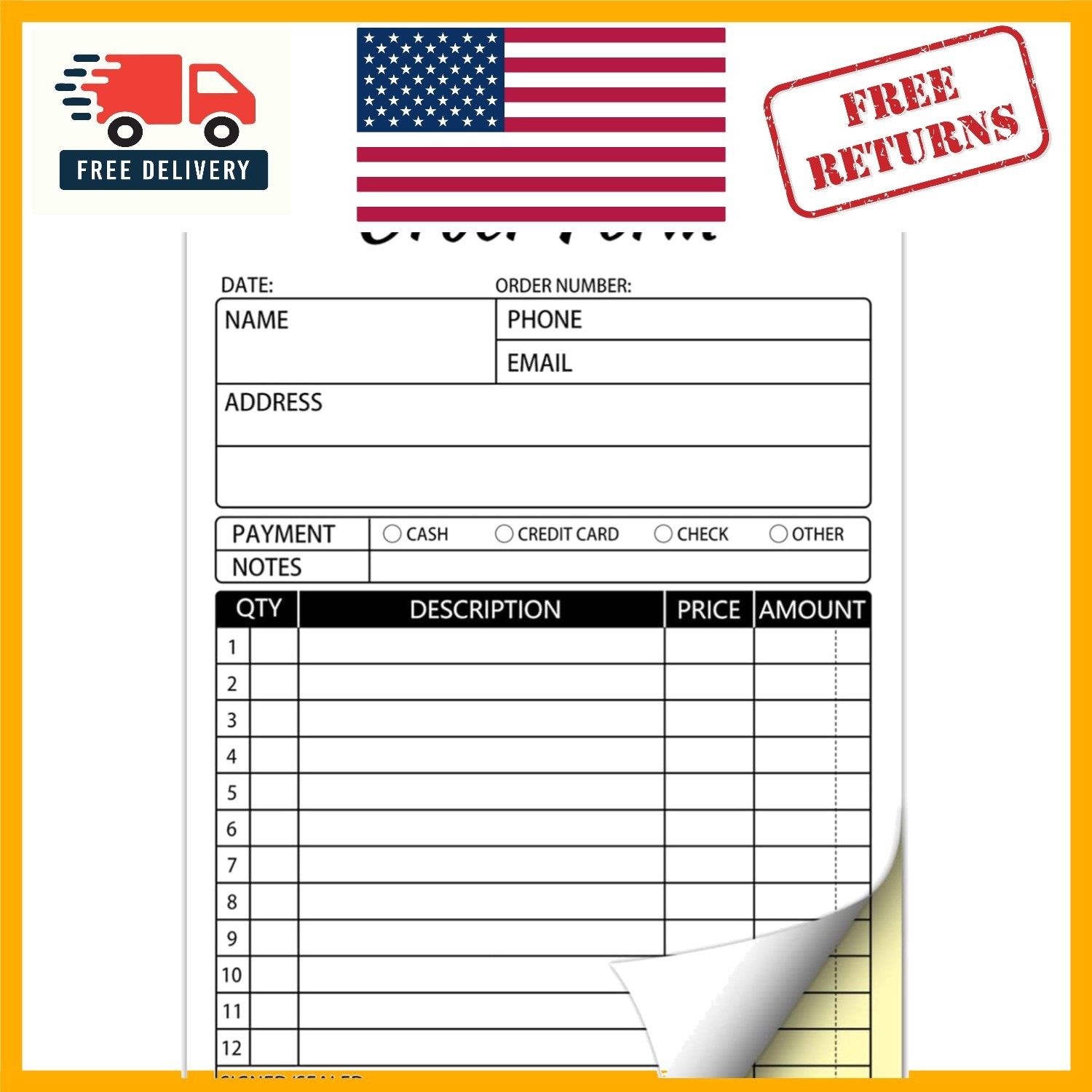 Professional Carbonless Sales Order Book – 5.5 x 8.3 in, 50 Sets for Small Firms