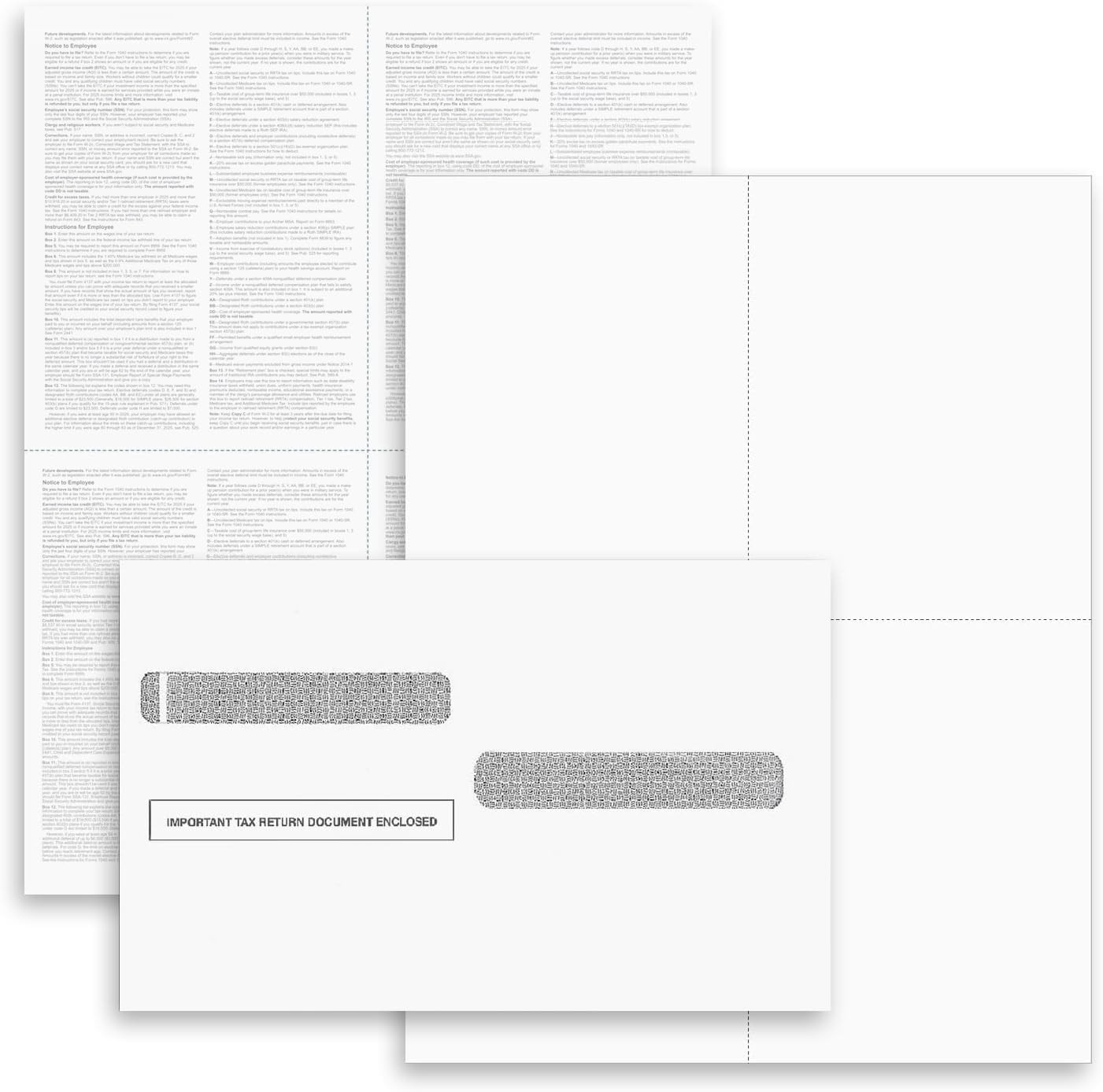 – W-2 4-Up Employee Tax Forms, Instructions on Back” for 2025, for Laser/Inkjet