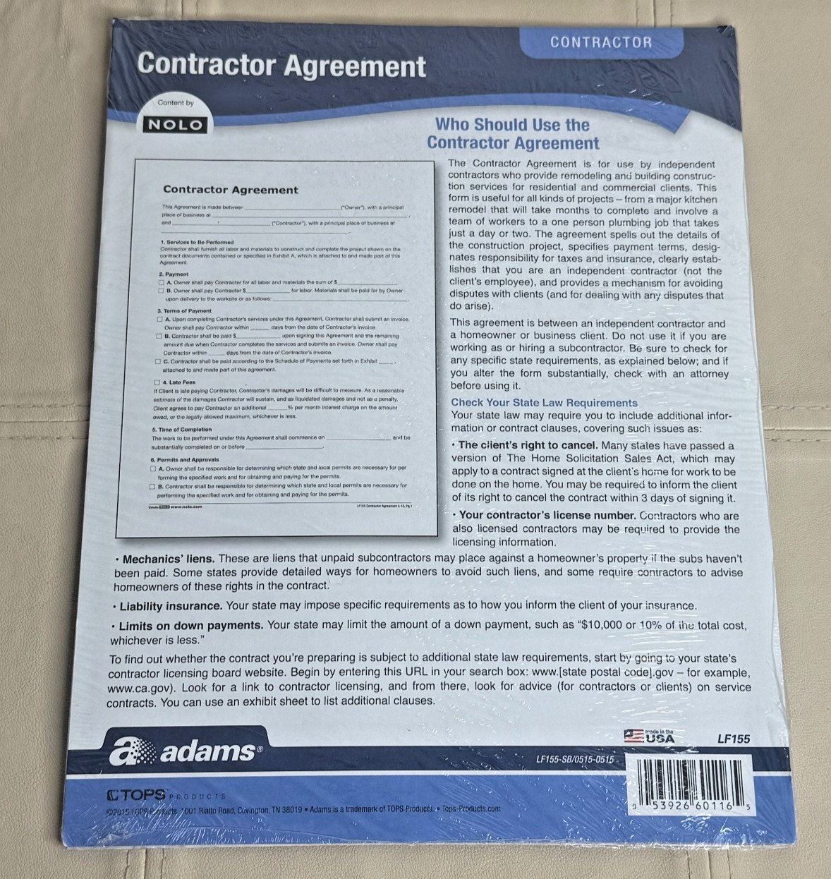 Adam’s Contractor Agreement Forms Free Download LF155