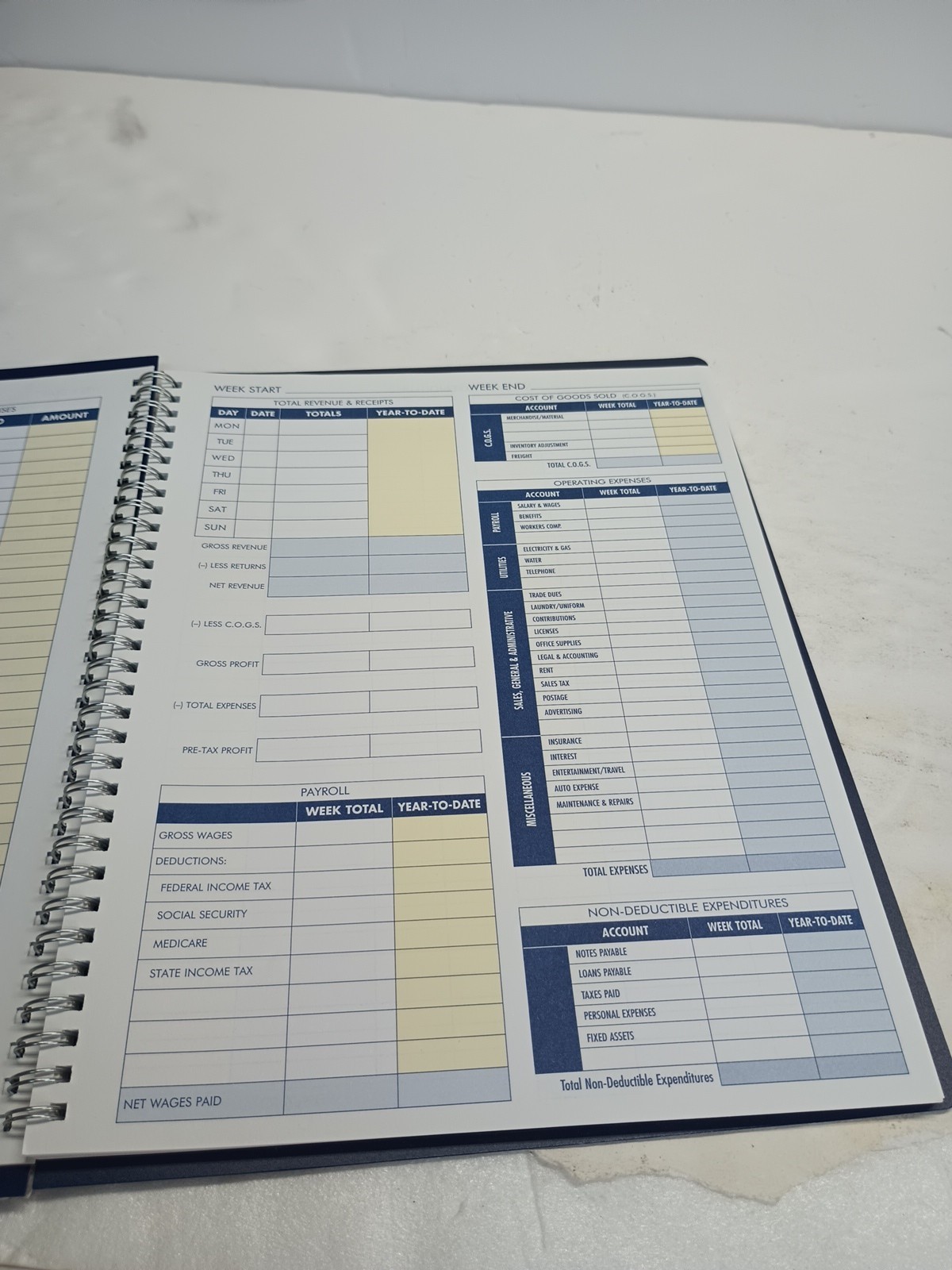 (1) PO Adams Weekly Bookkeeping Record Book, Spiral Bound,8.5 X 11 Inches, AFR70