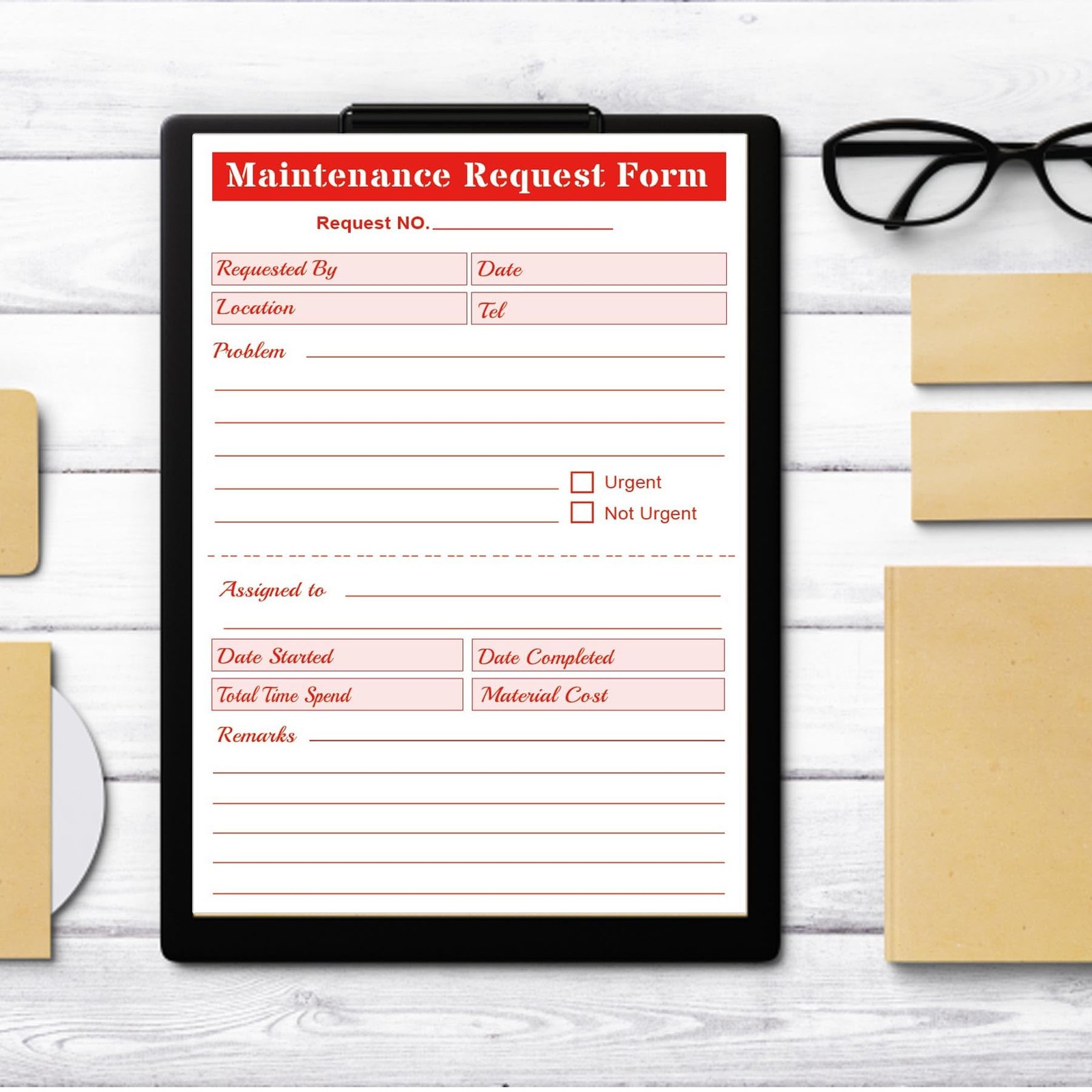 Maintenance Request Book Forms – 5.5 x 8.5 Inch 2 Part x inch, Red