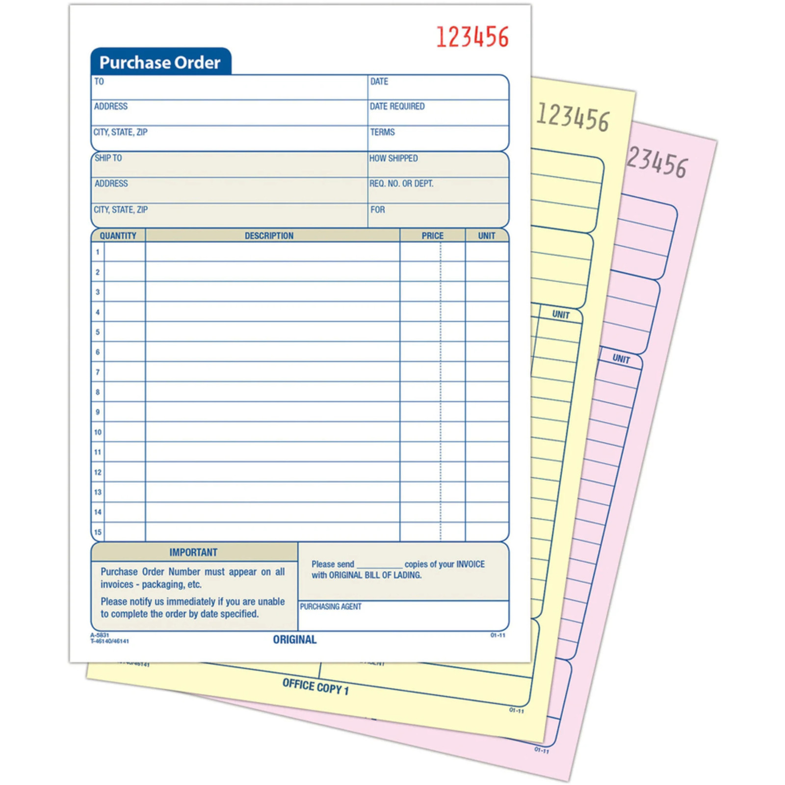 Adams 3-Part Carbonless 5 9/16″ x 8 7/16″ Purchase Order Book, 50 Set Pad