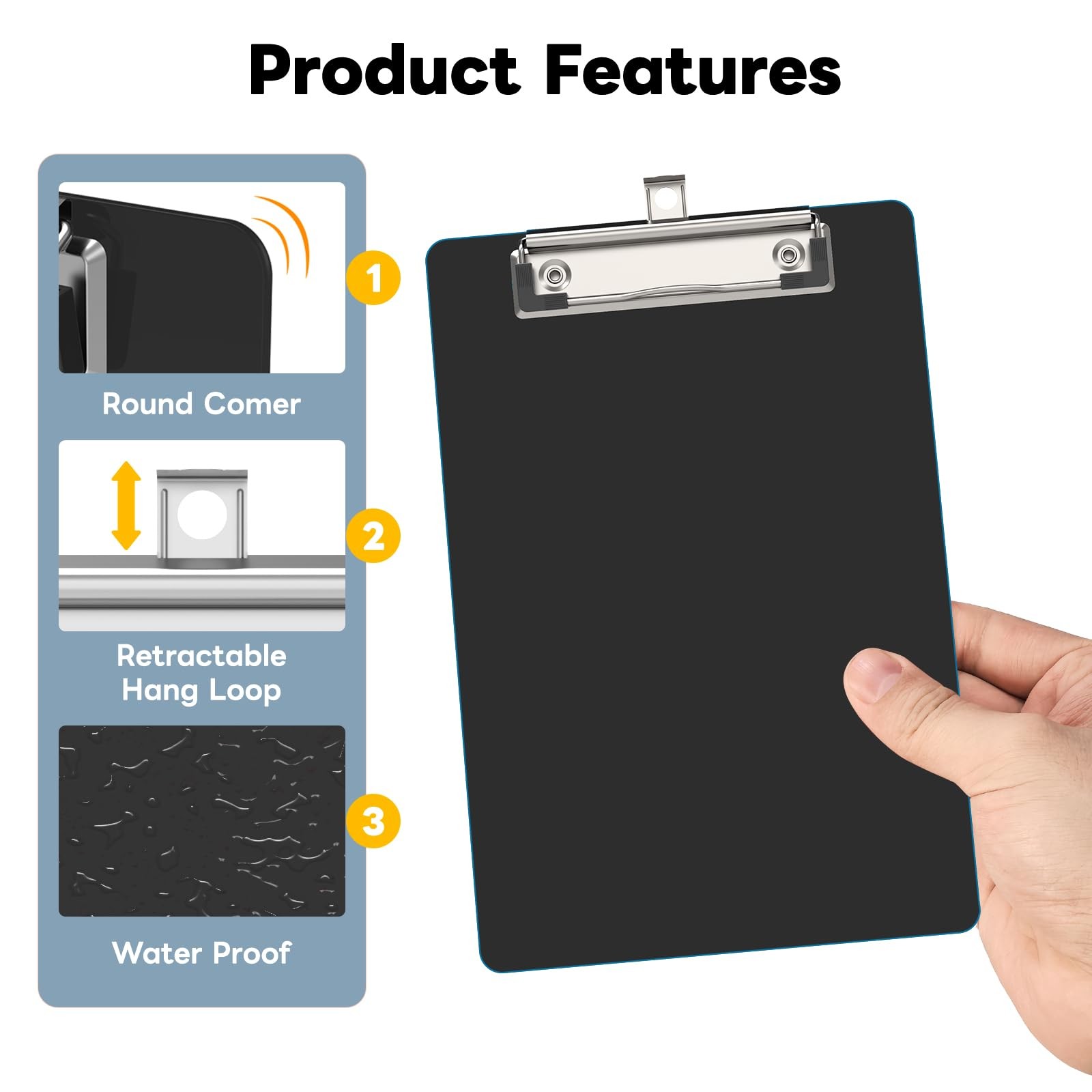 Juvealoe 6 x 9 Small Clipboard Set of 6, A5 Black Plastic Clip Boards