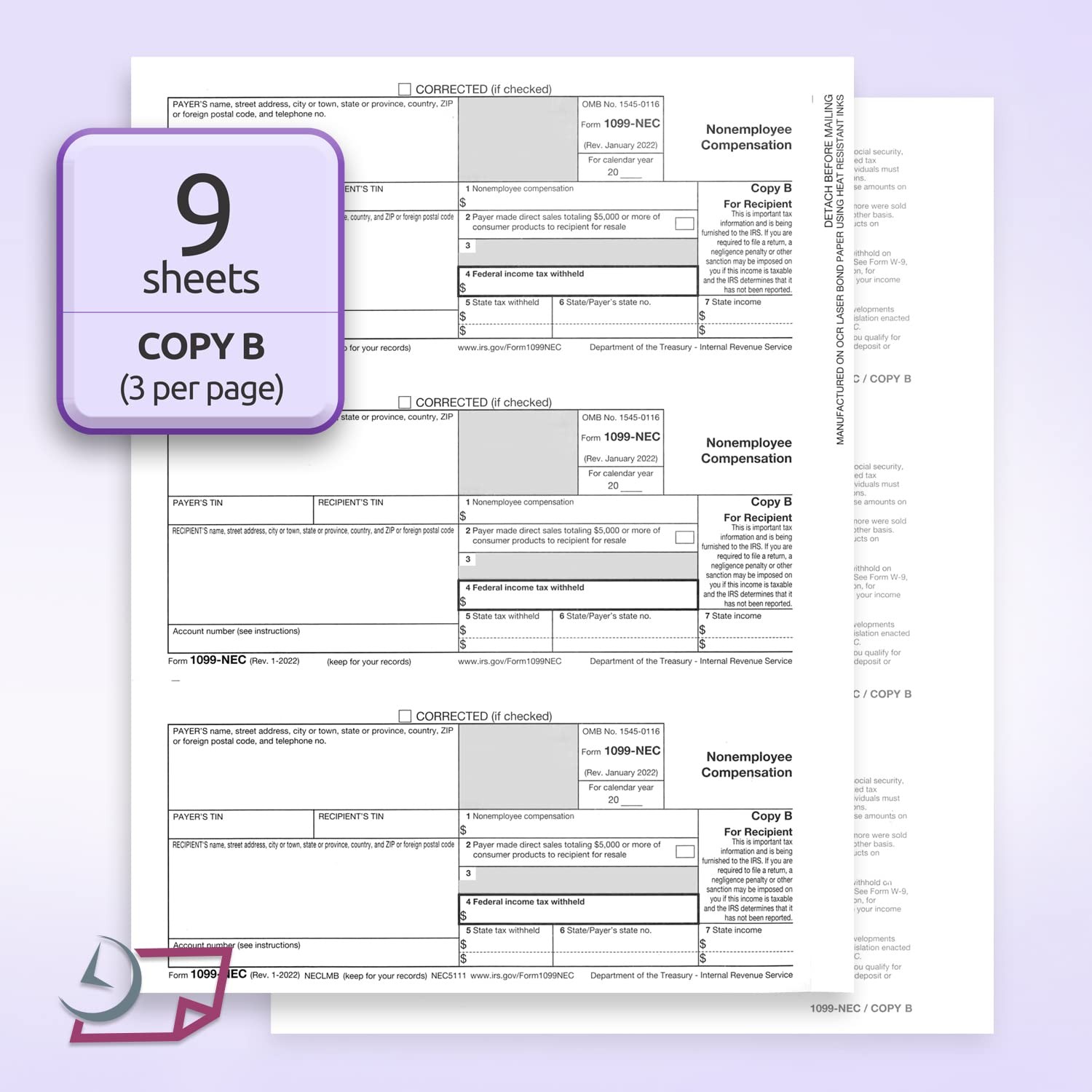 1099NEC Forms for 2025, 4Part Tax Forms, Kit of 25 Laser Forms, 3 1096 and 25…
