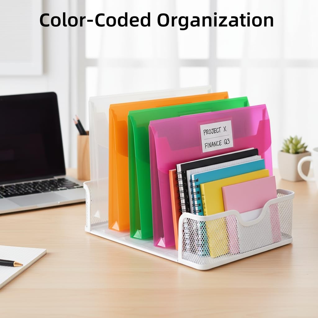 20 Pack Plastic Envelopes with Snap A4/US Letter Size, Assorted Colors