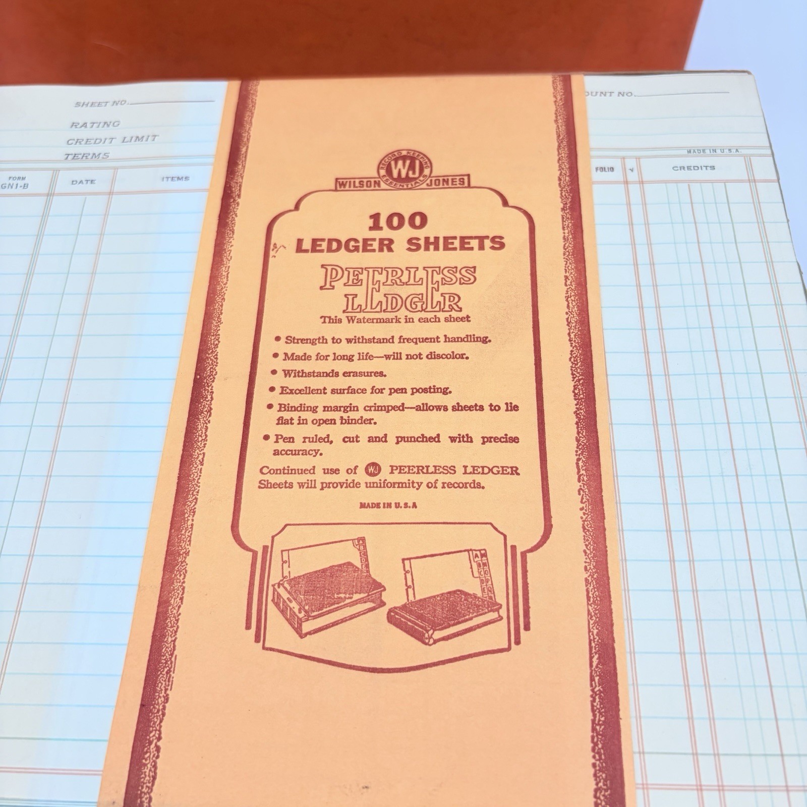 Vintage WILSON JONES Peerless LEDGER Sheets NOS 500 Ct Boxed Stationery
