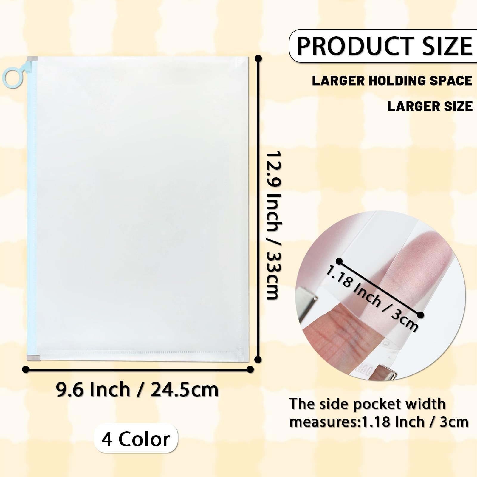 4 Pcs Clear Plastic Envelopes, A4 Letter Size Poly Zip Envelopes Multicolour
