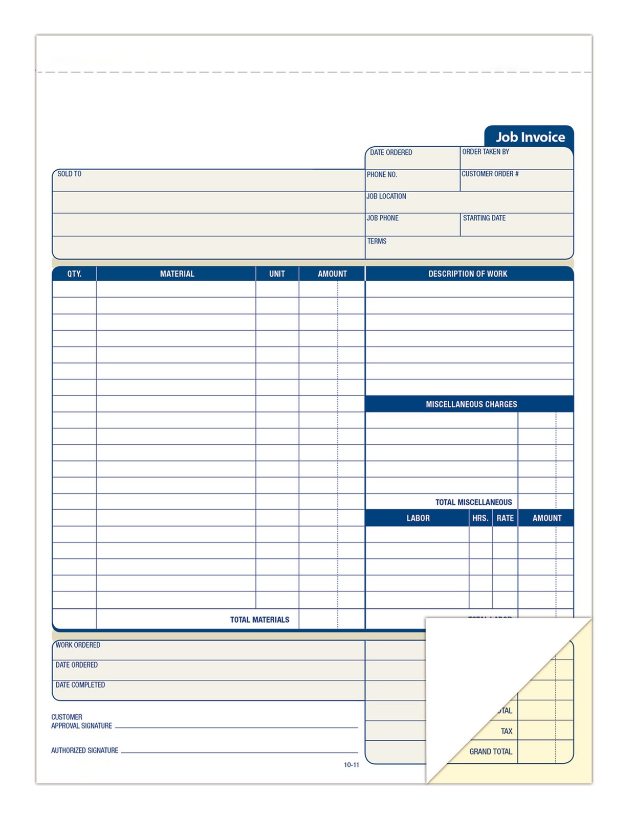 Work Order Forms, 2 Part Carbonless, 100 Sheets, 8.5×11, White