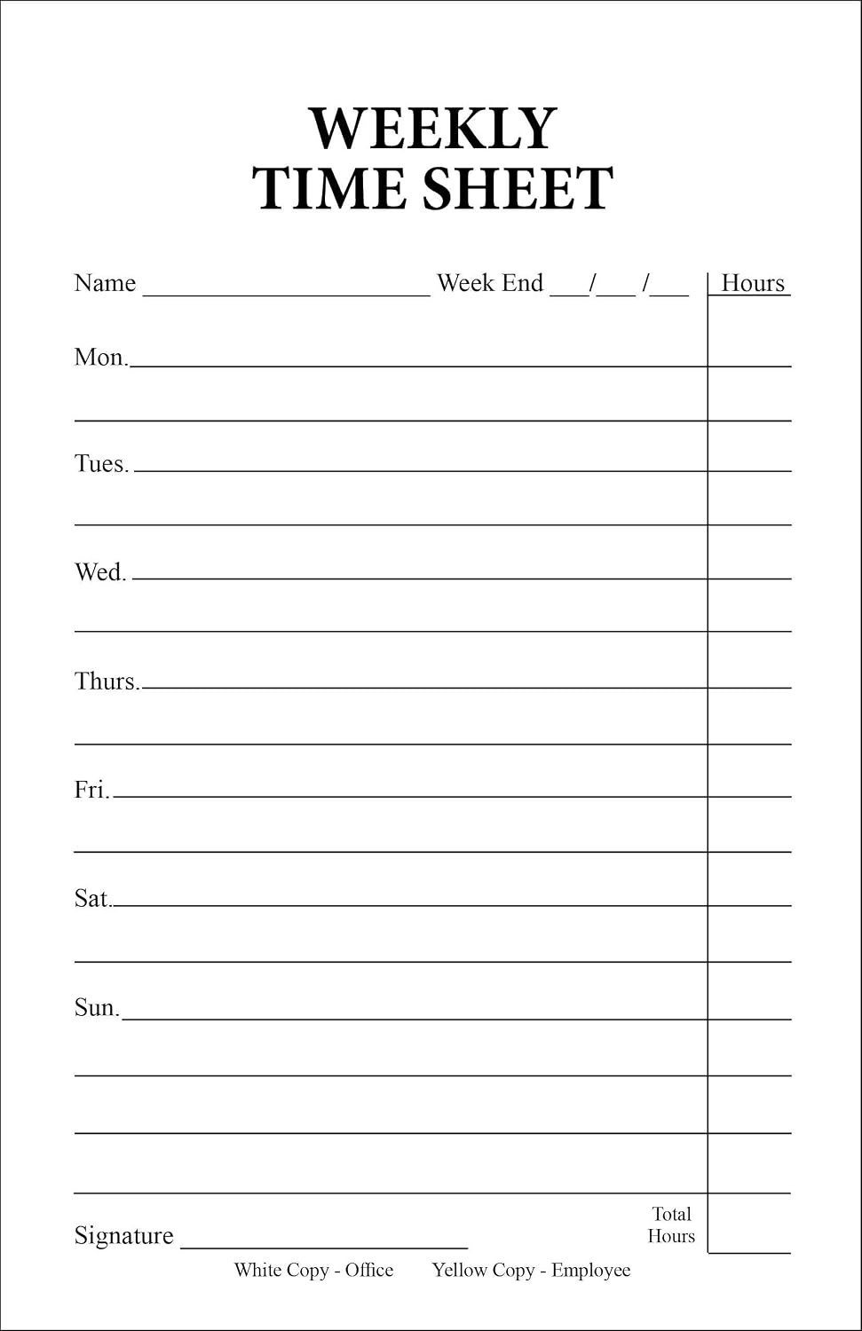 Weekly Time Sheets on 2 Part Carbonless Paper 100 Pack of Forms