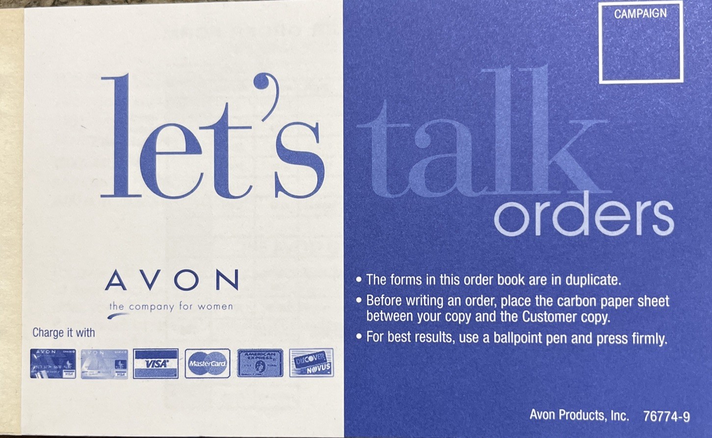 Avon Order Receipt Books “Let’s Talk Orders” 79664-9 Carbon Copy Discontinued-