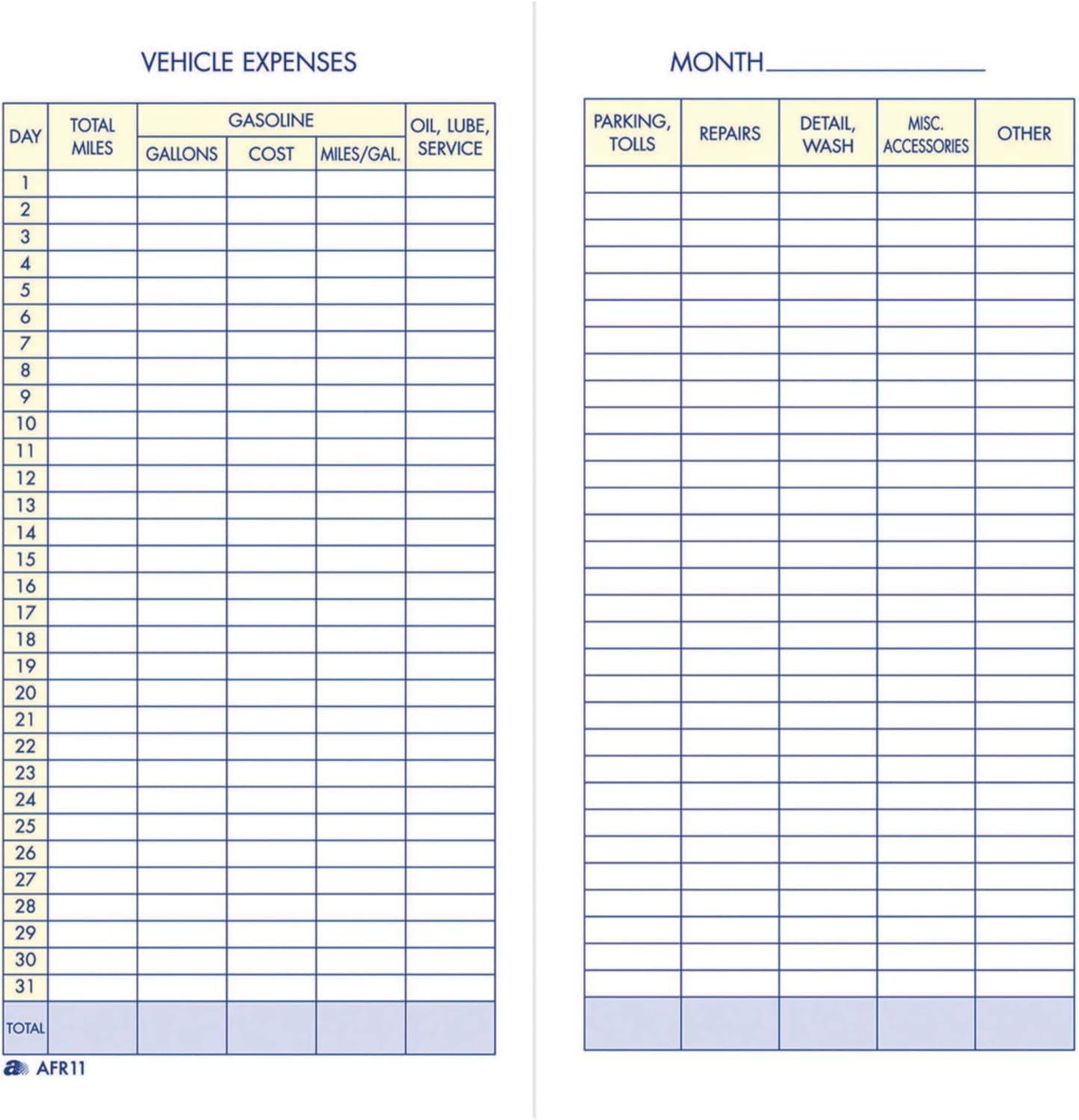 Adams Vehicle Expense Journal, , 3.25 x 6.25 Inches, White (AFR11)