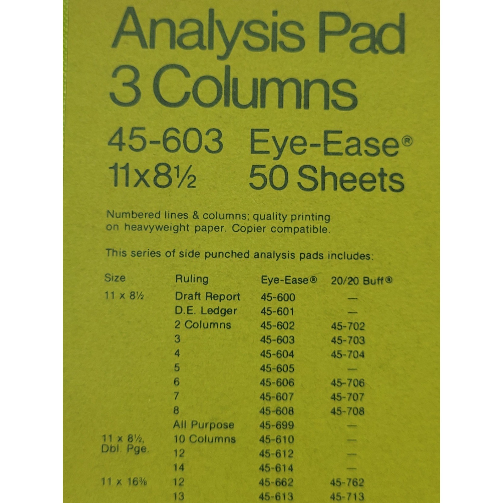 National 45-603 Eye-Ease Analysis Pad 3 Columns 11×8.5 50 Sheets Made in USA