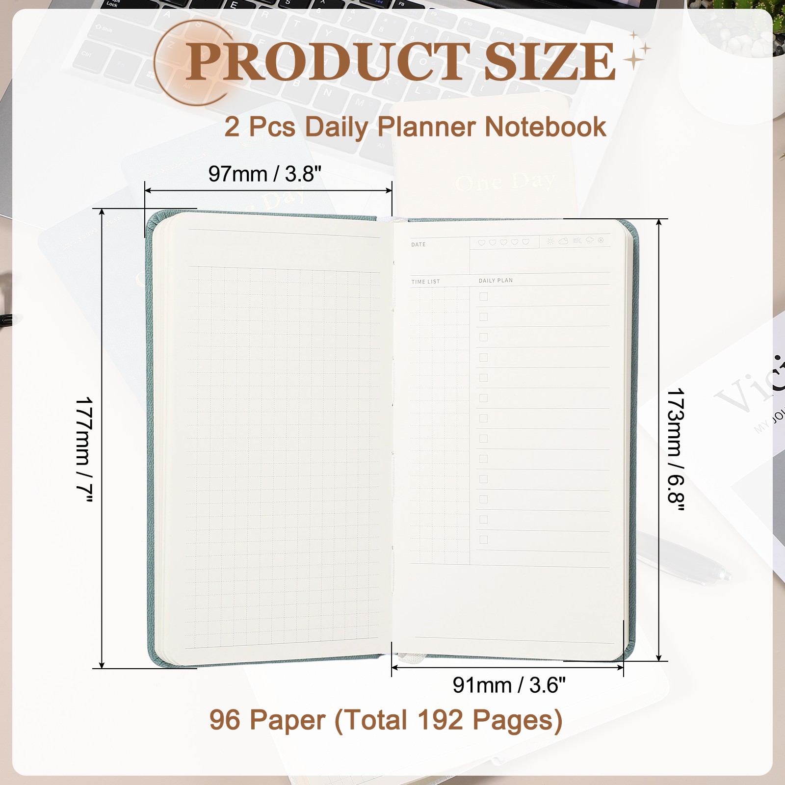 2Pcs Daily Planner Notebook, 7 x 3.8″ to Do Notebook, Green
