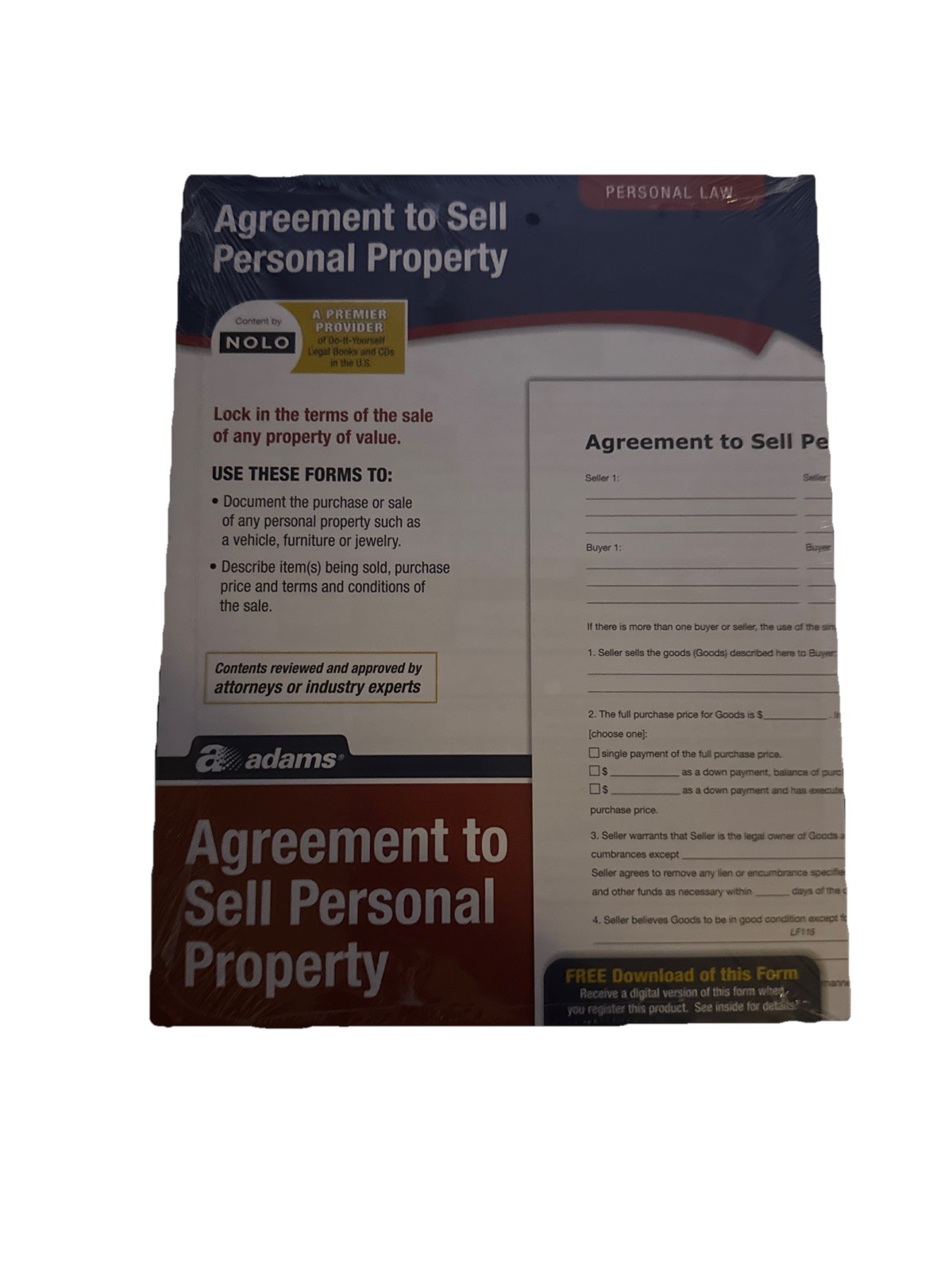 ADAMS PERSONAL LAW AGREEMENT TO SELL PERSONAL PROPERTY LF115-SB/1213-0110