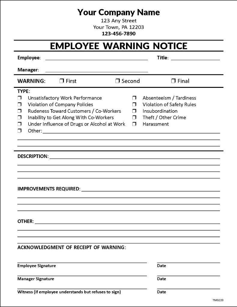 Custom Employee Write Up Forms / 8.5 x 11 / 2 or 3 Part / TMG220