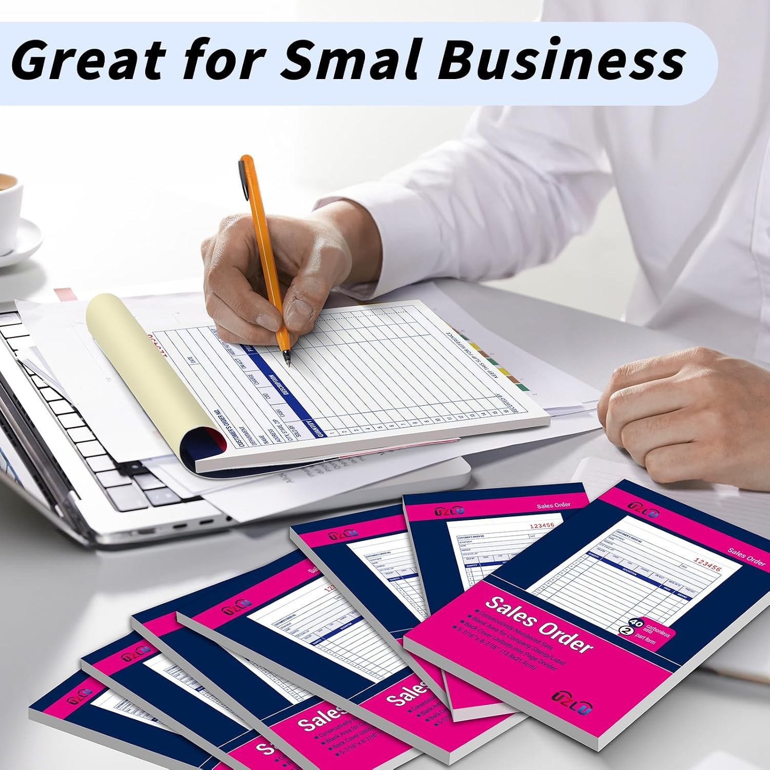 20 Pack Sales Order Book Bulk, 2-Part Carbonless Receipt Form Invoice, White/Yel
