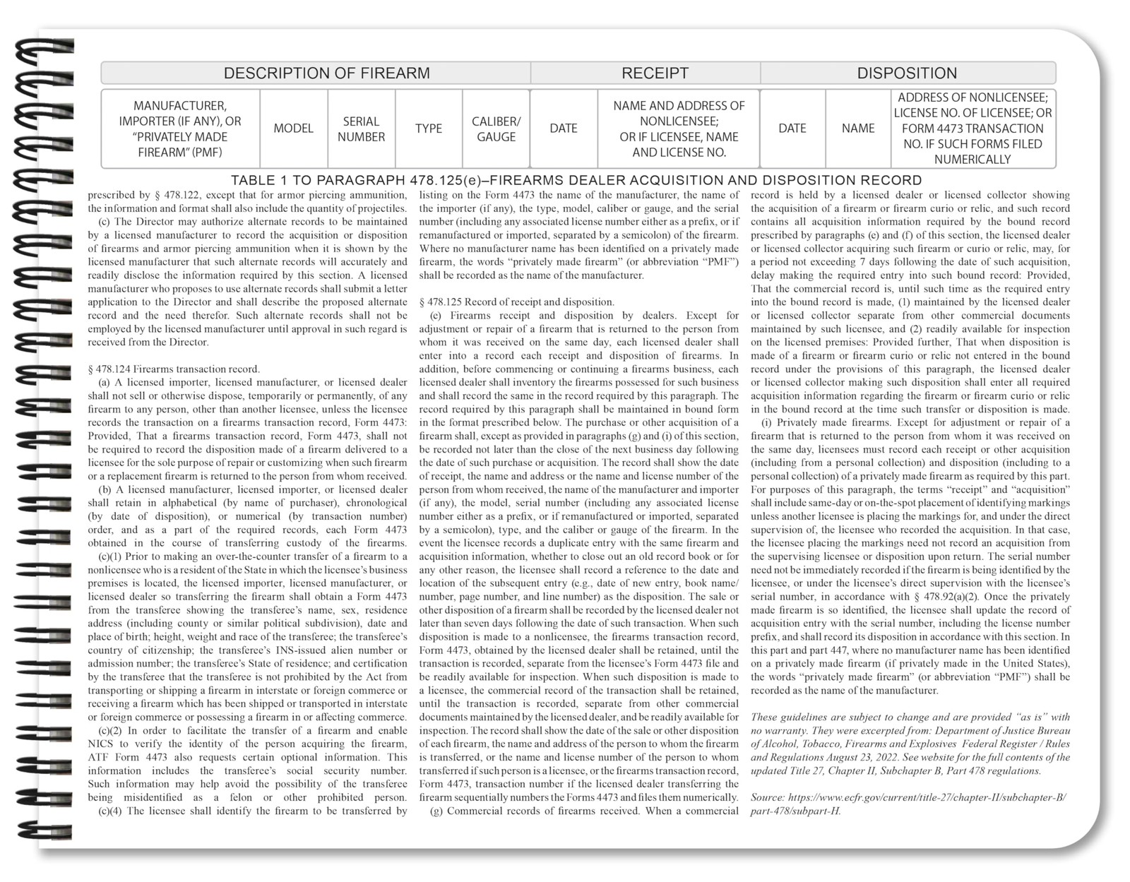 BookFactory ATF Log Book/Firearms Acquisition & Disposition Record 100 pages