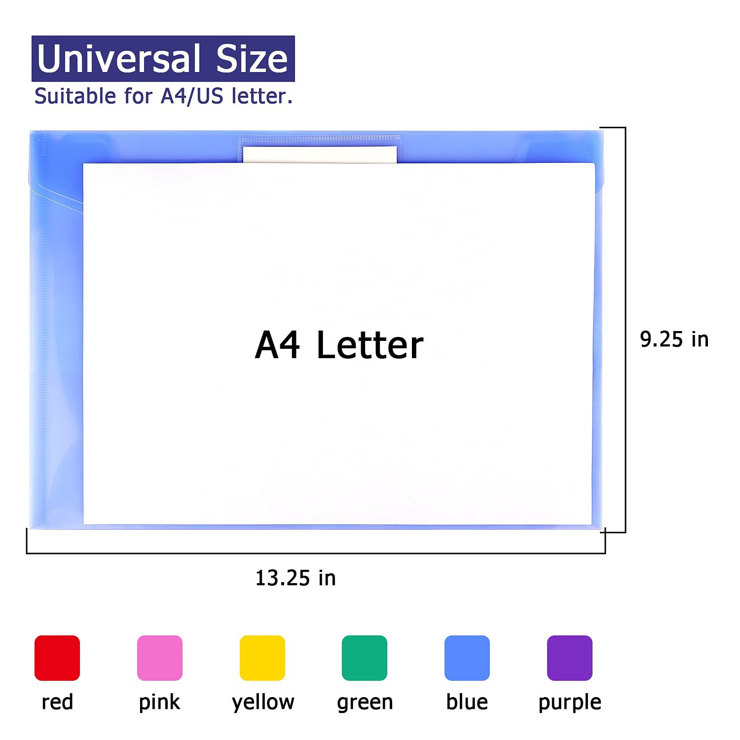 6 Pack Clear Document Folders Plastic 15.55 x 8.73 x 0.52 inches, 6 Color