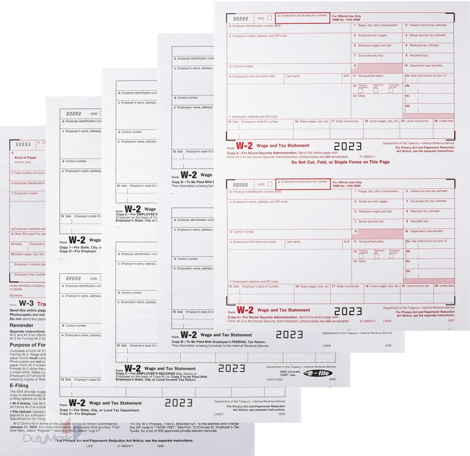 W2 Forms 6-Part 2023 Kit of lazer Tax Forms for 25 Employees and W-3 Transmit…