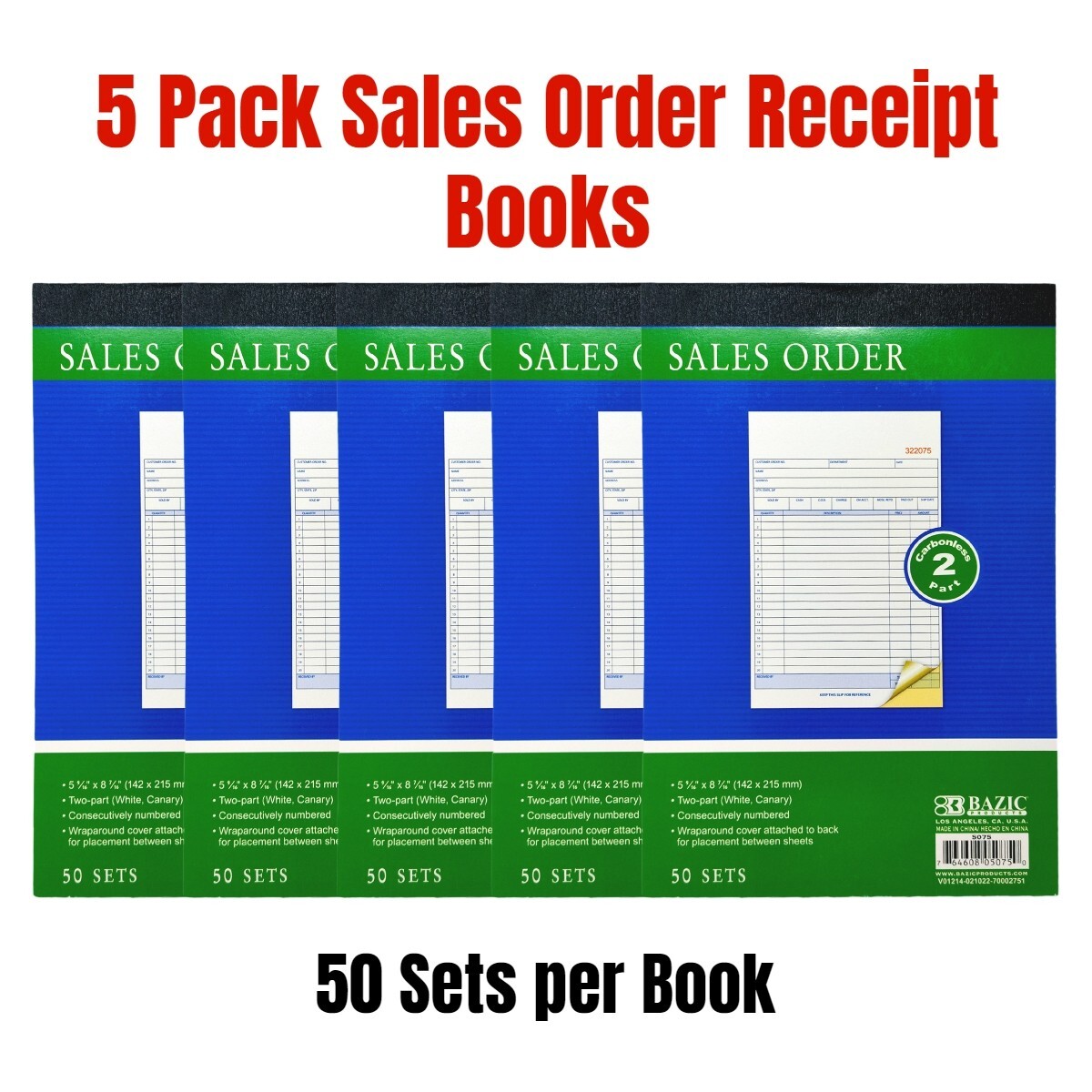 5PK Carbonless Sales Order Receipt Record Book 2 Part 50 Sets Duplicate Copy New