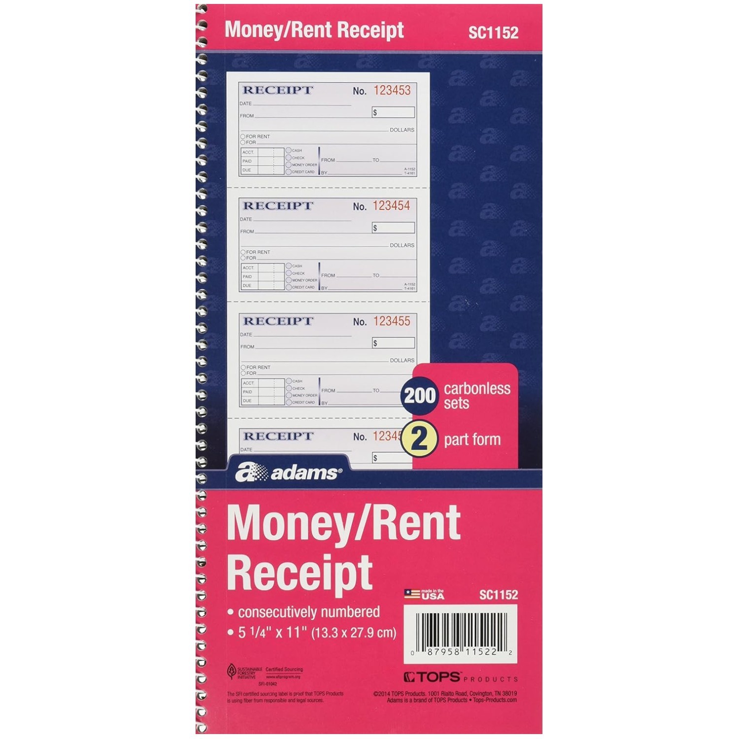 2-Part Carbonless Rent Receipt Book 200 Sets