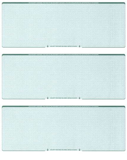 250 Blank Check Stock Security Paper, 3 Per Page Business Checks, Green Diamond
