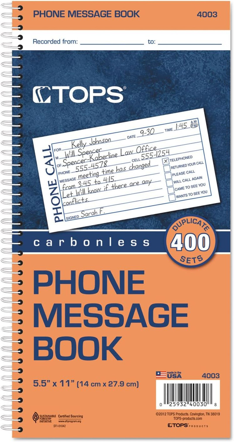 Phone Message Forms Book, Carbonless Duplicate, 2.75 X 5 Inches, 400 Sets per…