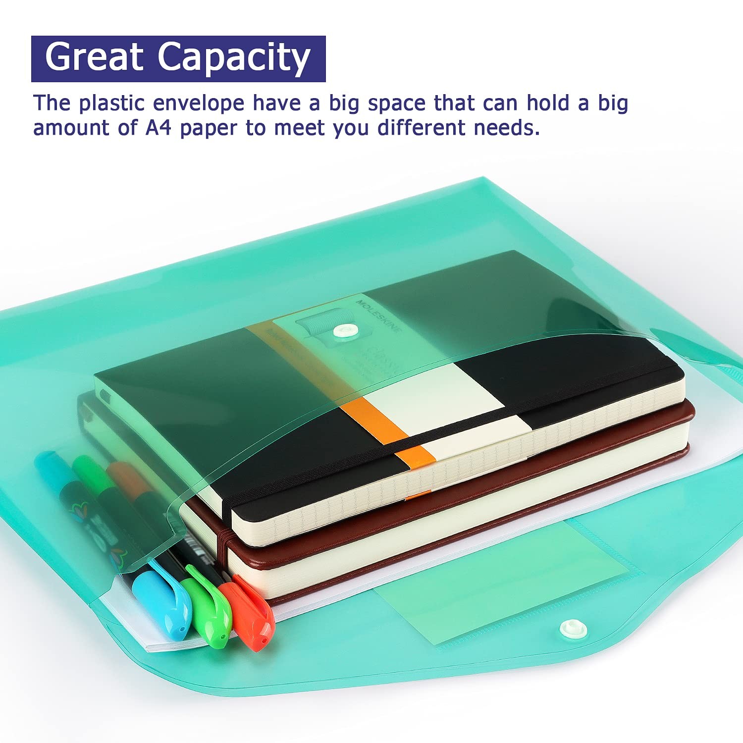 6 Pack Clear Document Folders Plastic 15.55 x 8.73 x 0.52 inches, 6 Color