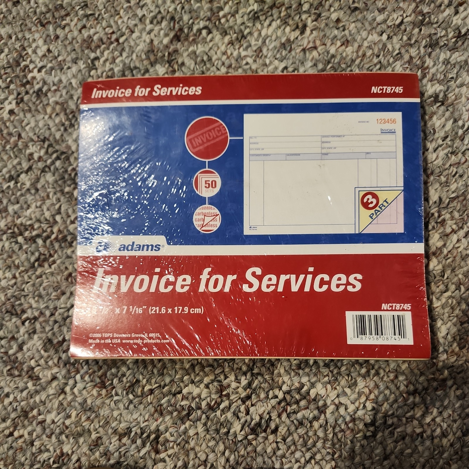 Adams Invoice for Services 3 Part Sets 7.44 X 8.5 Inches 50 Sets NCT8745