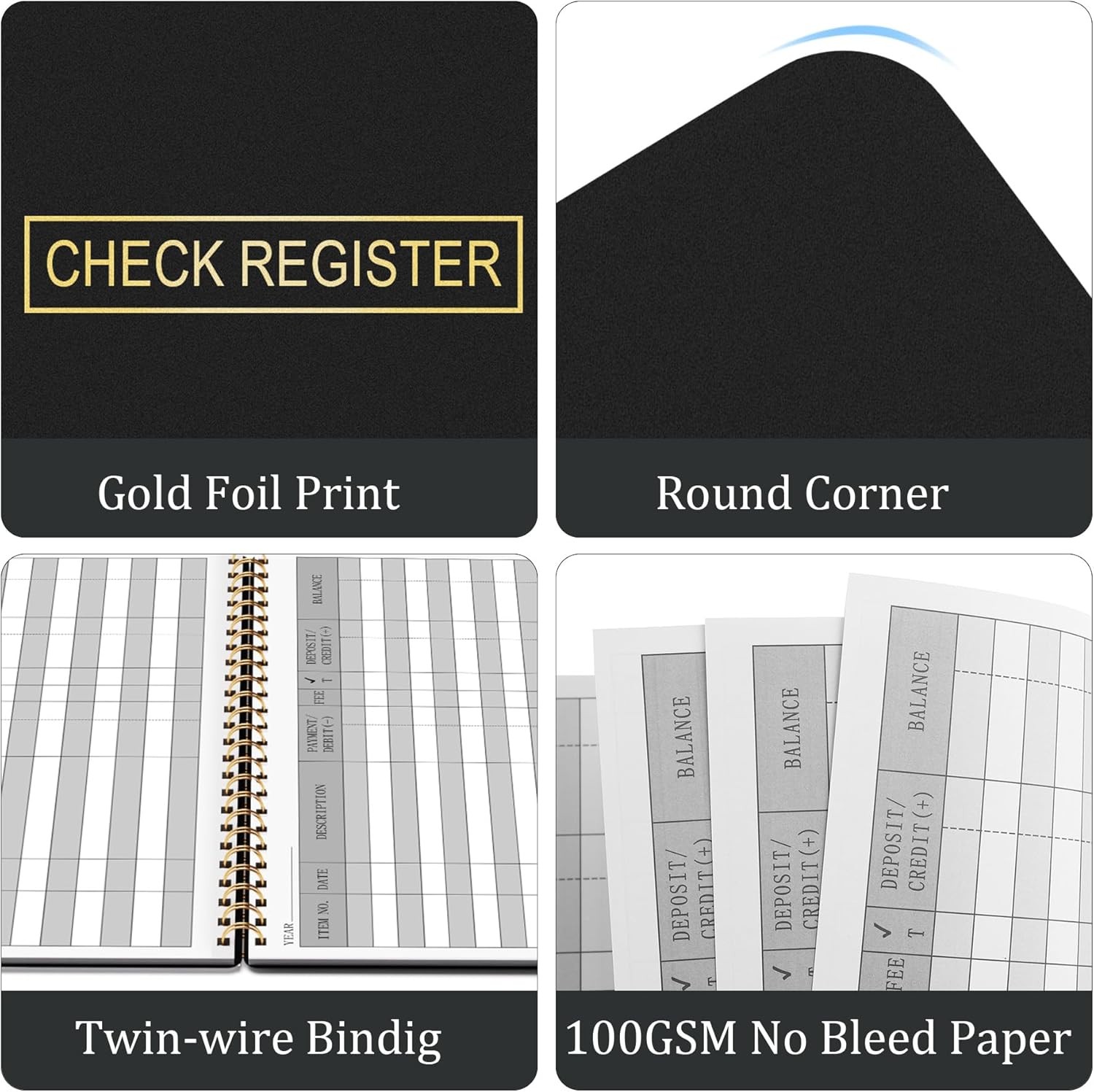HAUTOCO Check Registers for Personal Checkbook, Transaction Expense Black