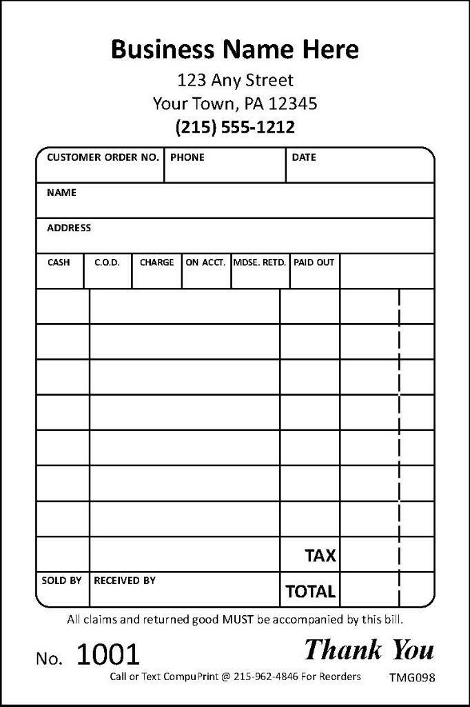 Small Receipt Invoice Forms / 4 X 6 / 2 or 3 Part / TMG098