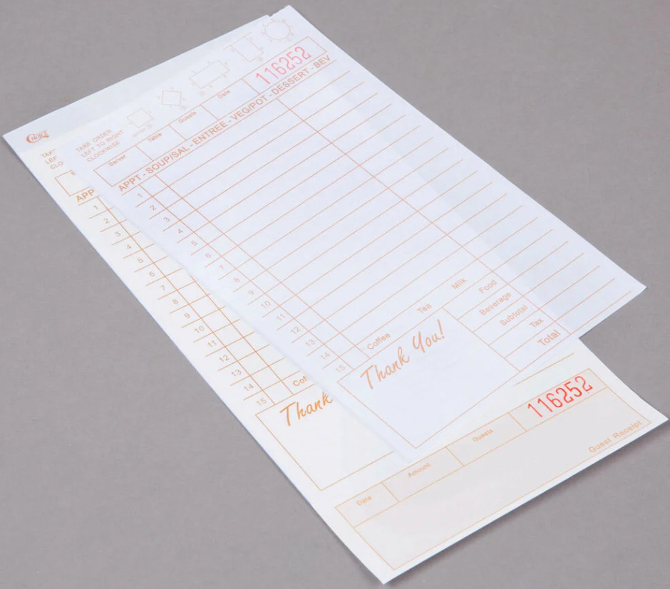 (2000-Pack) 2 Part Tan and White Carbonless Guest Checks w/ Bottom Guest Receipt