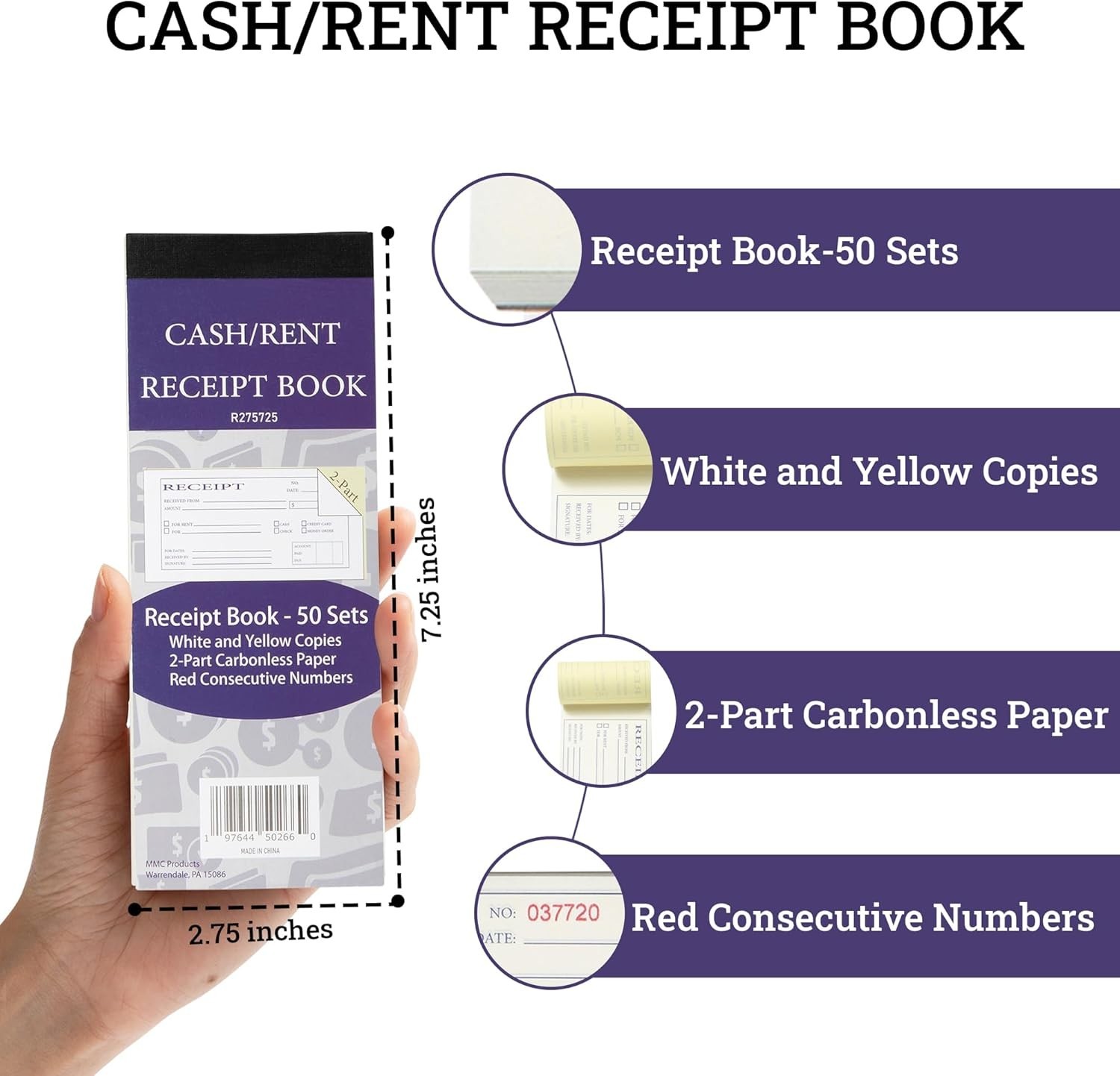 Compact 2-Part Carbonless Receipt Book for Small Business Transactions – 50 Sets