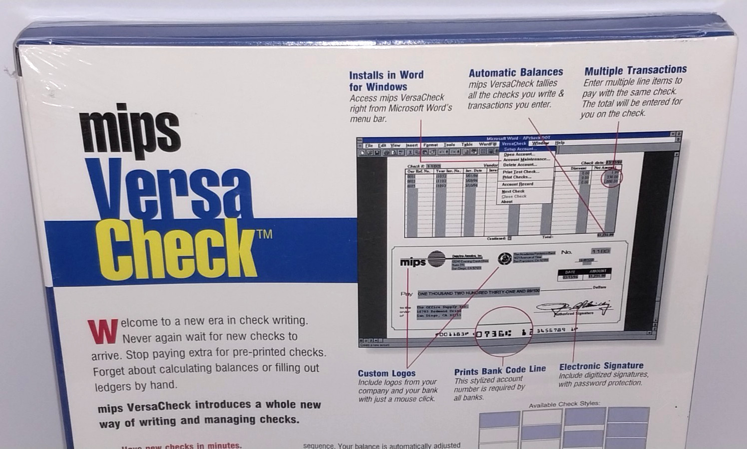 MIPS Versa Check 1996 Check Printing Software, 3.5″ Disk, Windows 95+ Compatible
