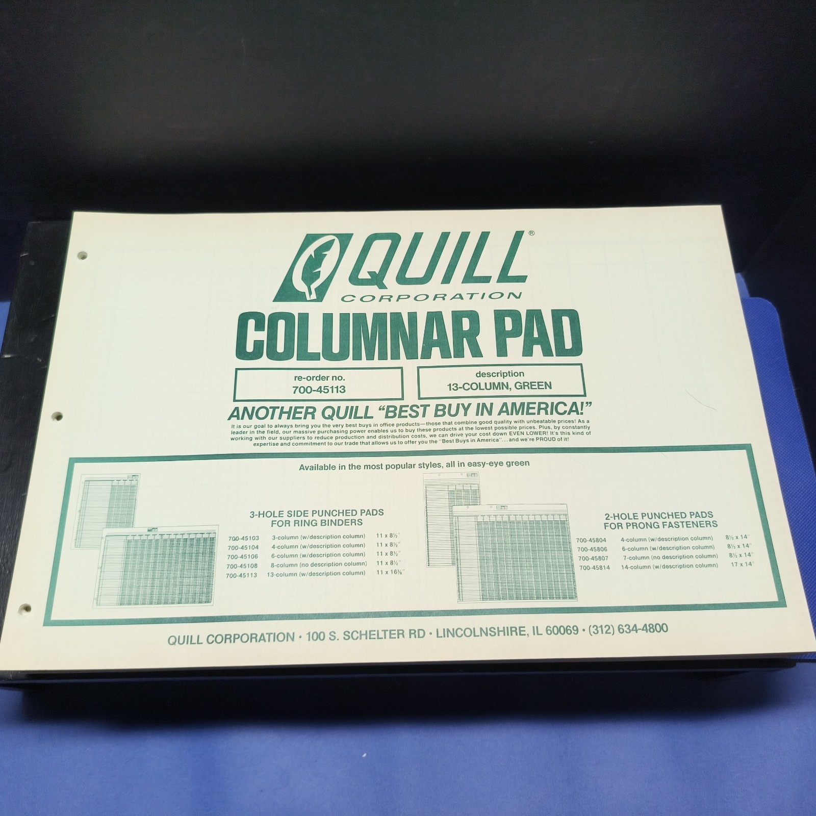NEW Lot Of 2 Quill 13-Column Columnar Pad 11″x 16 3/8” 3 Hole Punched 7-45113