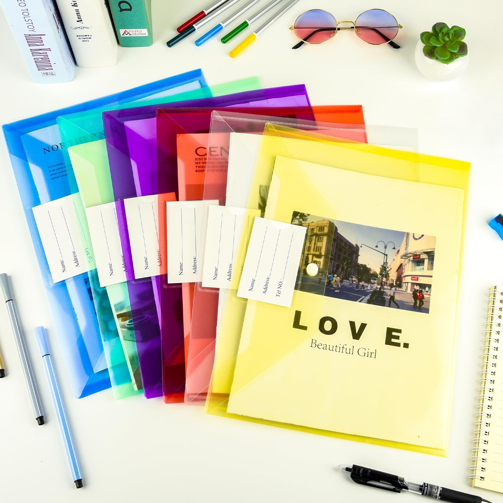 NACHLYNN 18 Pack Plastic Envelopes Folders with 18 pcs, Multicolor