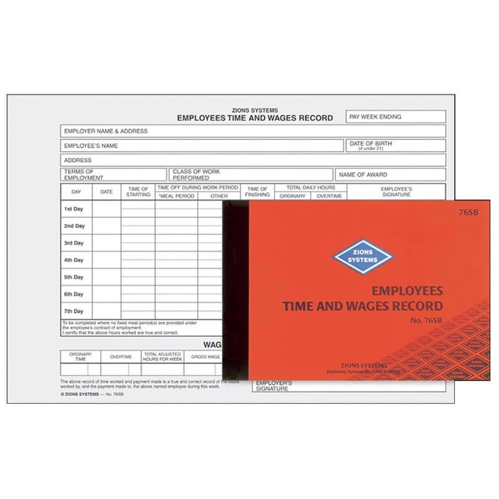 Zions Employees Time And Wage Perforated Record Book Soft Cover 145 X 210mm