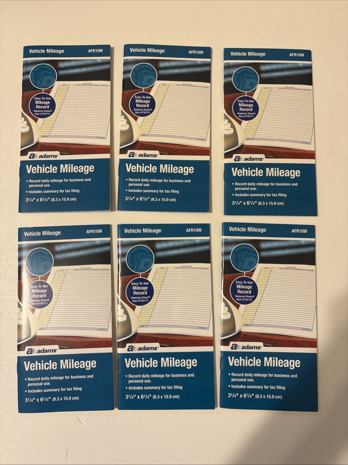6 Adams AFR10W Vehicle Mileage Journals Logs.