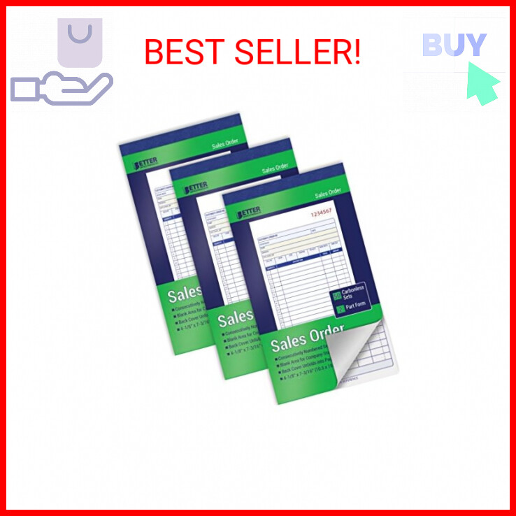Better Office Products Sales Order Books, 3 Pack, 2-Part Carbonless (White/Canar